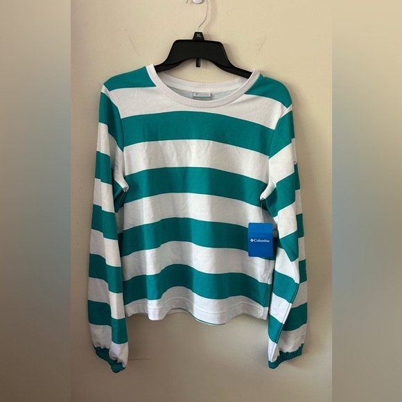 Columbia Women's‎ Trek Seasonal FT Graphic Crew Green White Stripe Size Medium - Picture 1 of 8